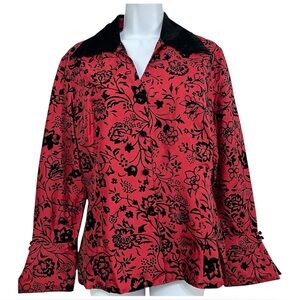 Vtg Y2K‎ Red Black Silk Velvet Burnout Top 8 Whimsigoth Dark Romance Regency